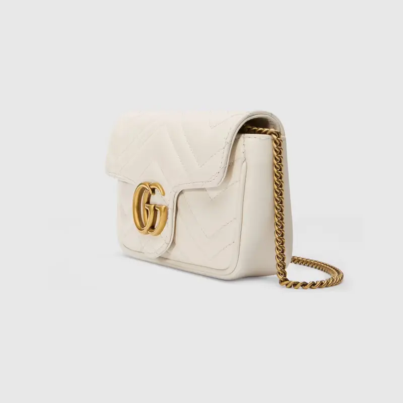 Túi Gucci GG Marmont Matelassé Leather Super Mini White Chevron Leather 476433-DTDCT-9022 - Ảnh 4