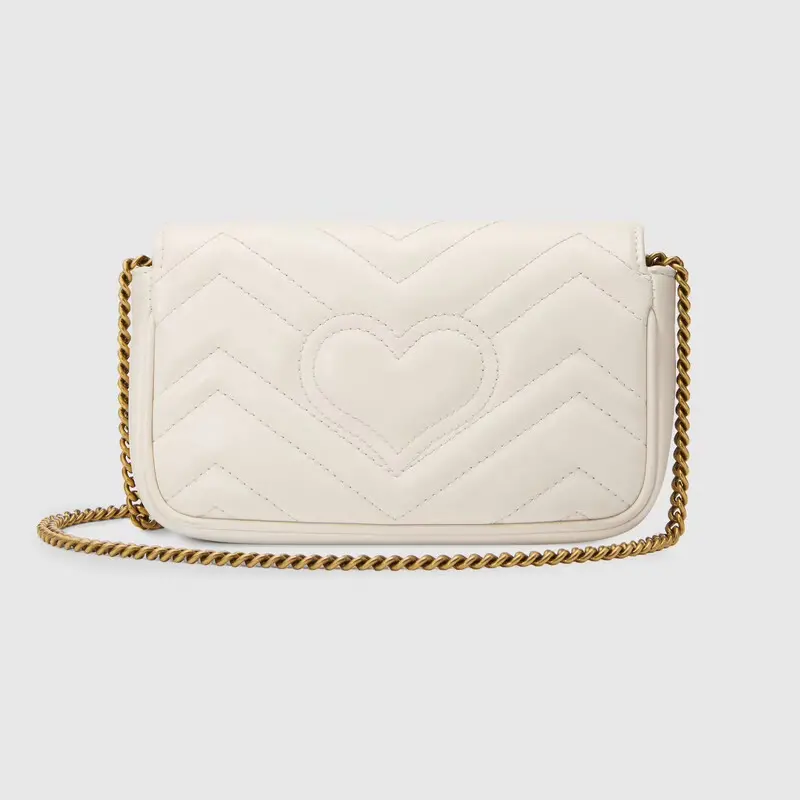 Túi Gucci GG Marmont Matelassé Leather Super Mini White Chevron Leather 476433-DTDCT-9022 - Ảnh 3