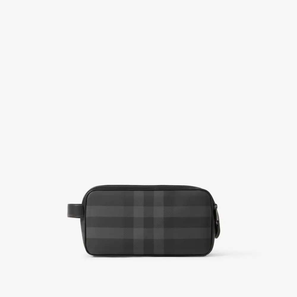 Túi Burberry Checked Zipped Wash Bag 'Charcoal' 80718541 - Ảnh 4