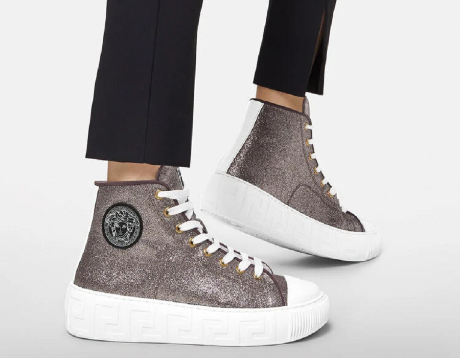 Giày Versace Greca High Top Trainers Pink 1004185-1A02718-2X04V - Ảnh 2