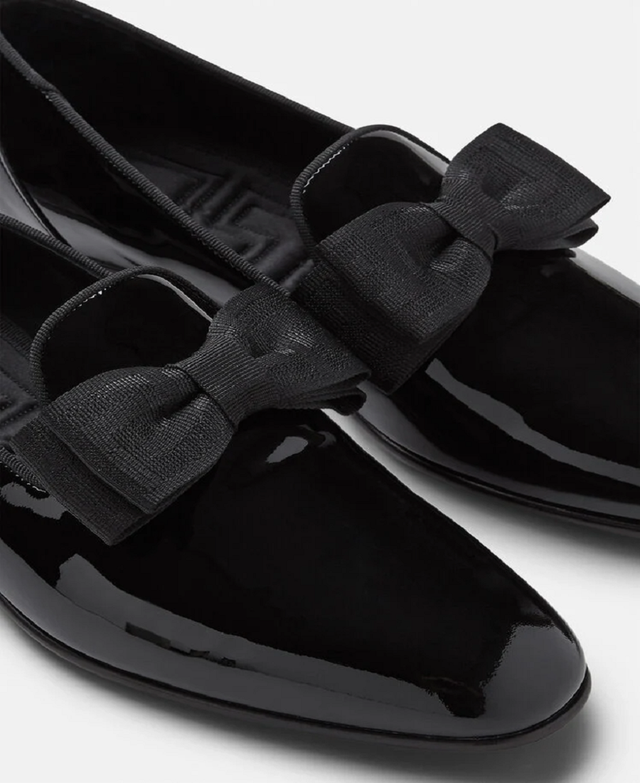 Giày Versace Leather Bow Slippers Black 1003699-1A02333-1B000 - Ảnh 4