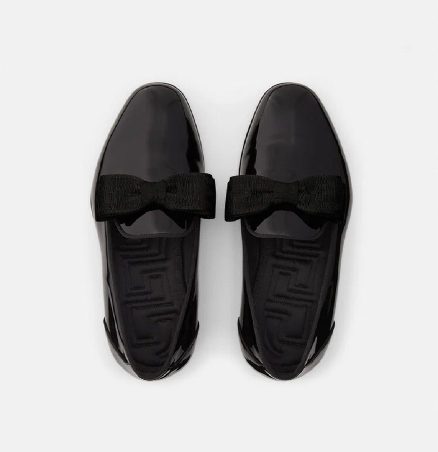 Giày Versace Leather Bow Slippers Black 1003699-1A02333-1B000 - Ảnh 5