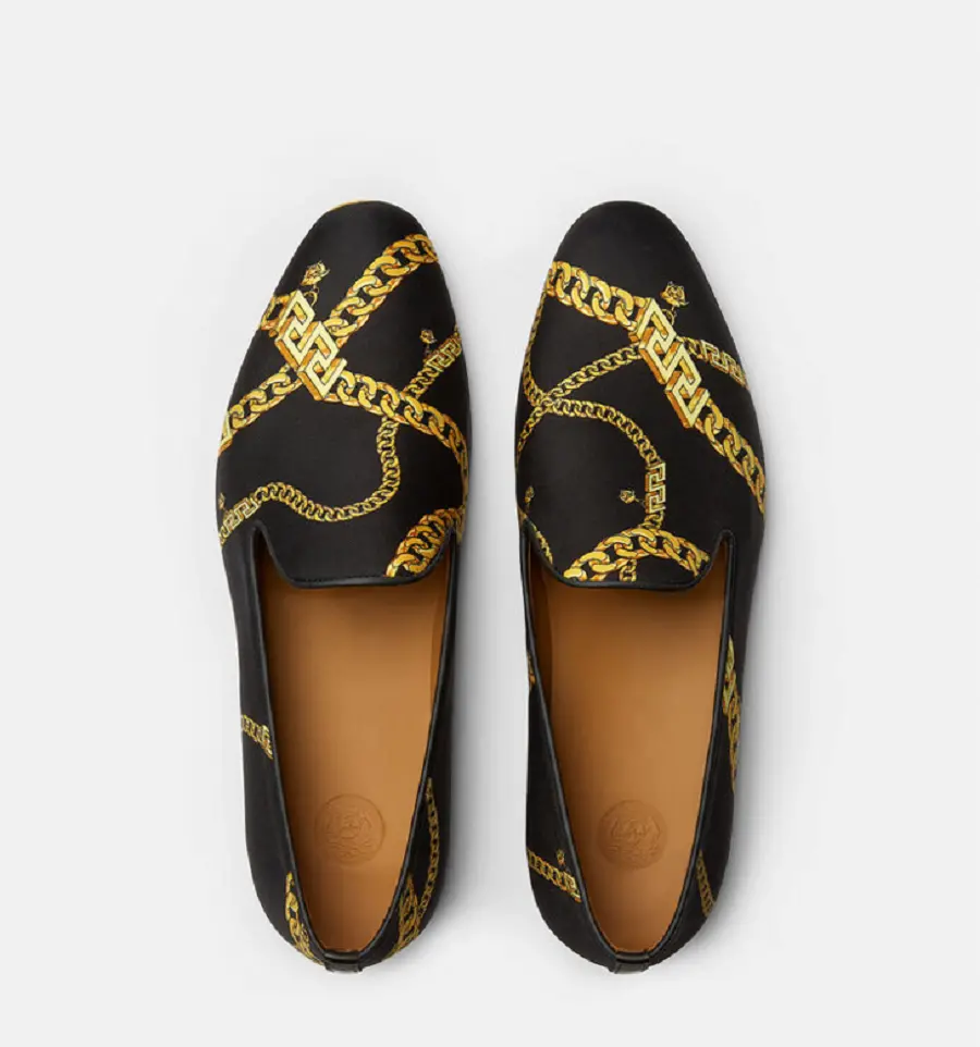 Giày Versace La Greca Chain Print Slippers Print 1003792-1A02683-5B000 - Ảnh 4