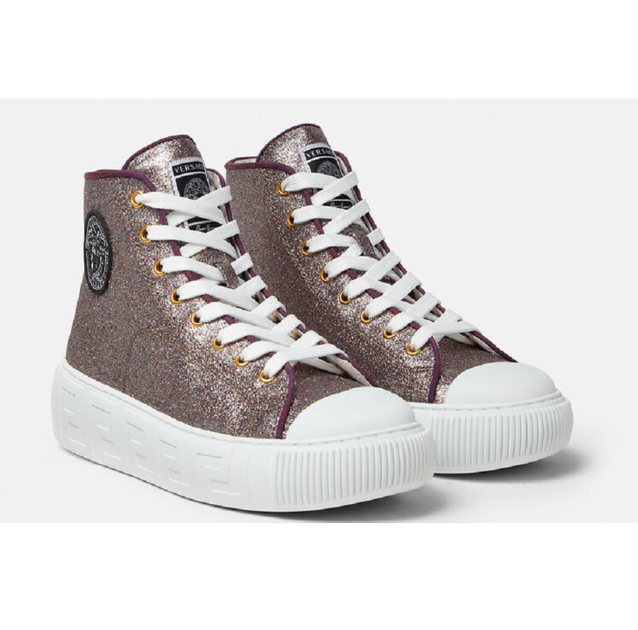 Giày Versace Greca High Top Trainers Pink 1004185-1A02718-2X04V - Ảnh 4