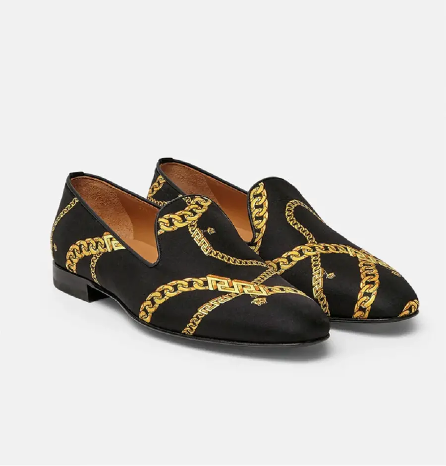 Giày Versace La Greca Chain Print Slippers Print 1003792-1A02683-5B000 - Ảnh 3