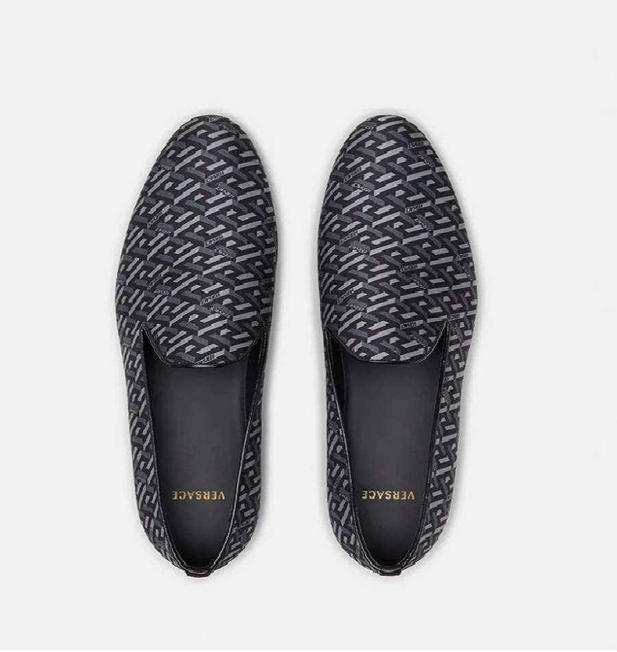 Giày Versace La Greca Jacquard Slippers Black Gray DSU6488-1A01742-5B050 - Ảnh 4