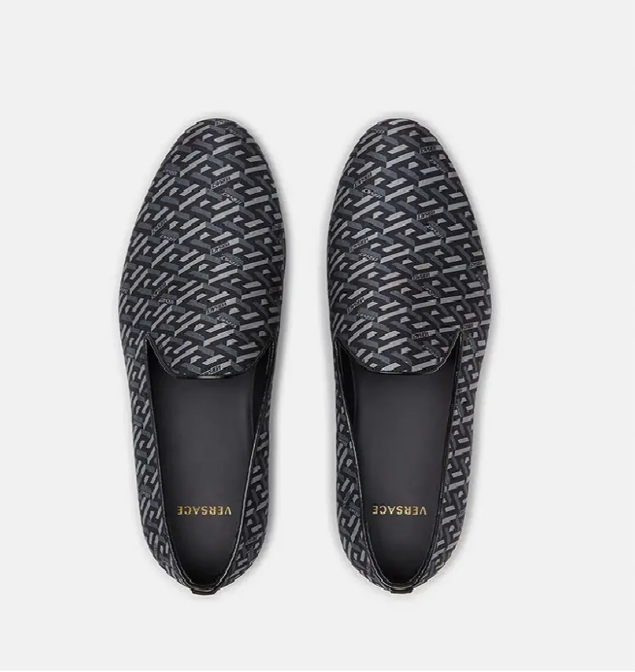 Giày Versace La Greca Jacquard Slippers Black Gray DSU6488-1A01742-5B050 - Ảnh 4