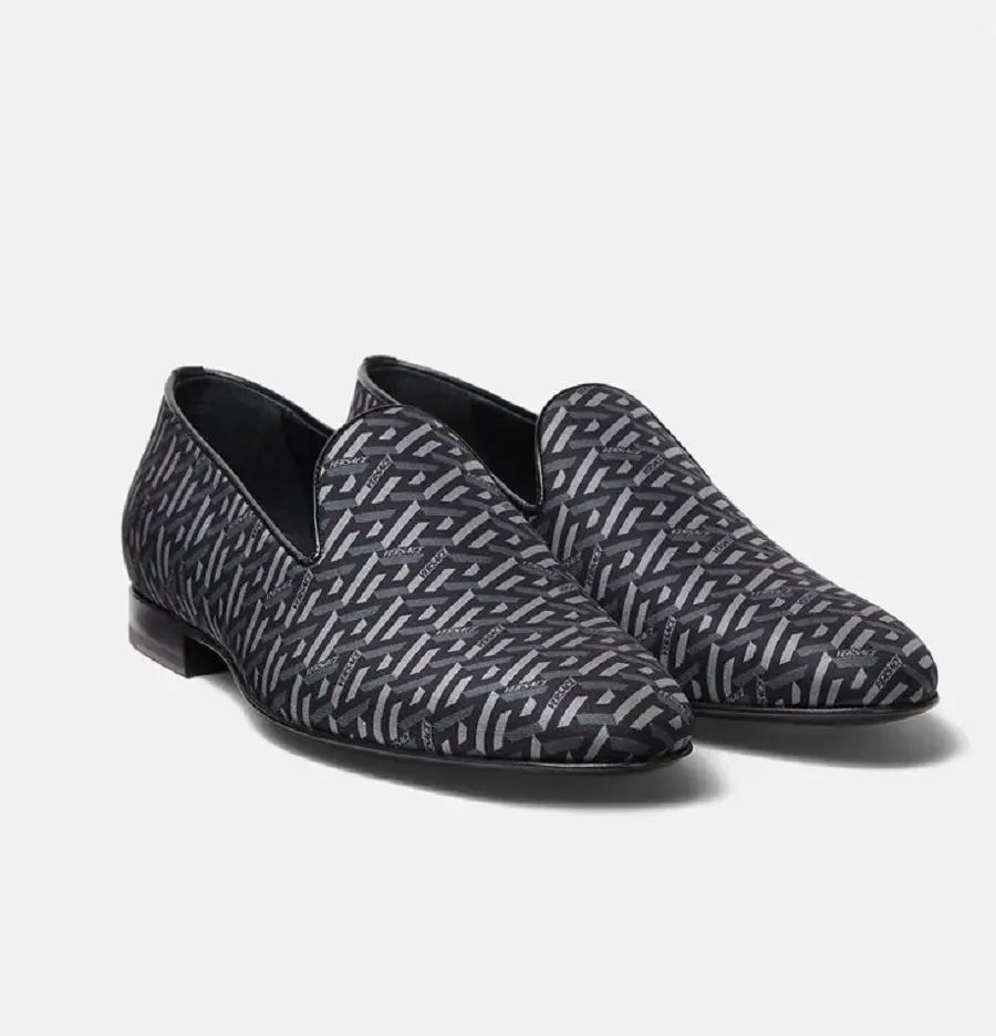 Giày Versace La Greca Jacquard Slippers Black Gray DSU6488-1A01742-5B050 - Ảnh 3
