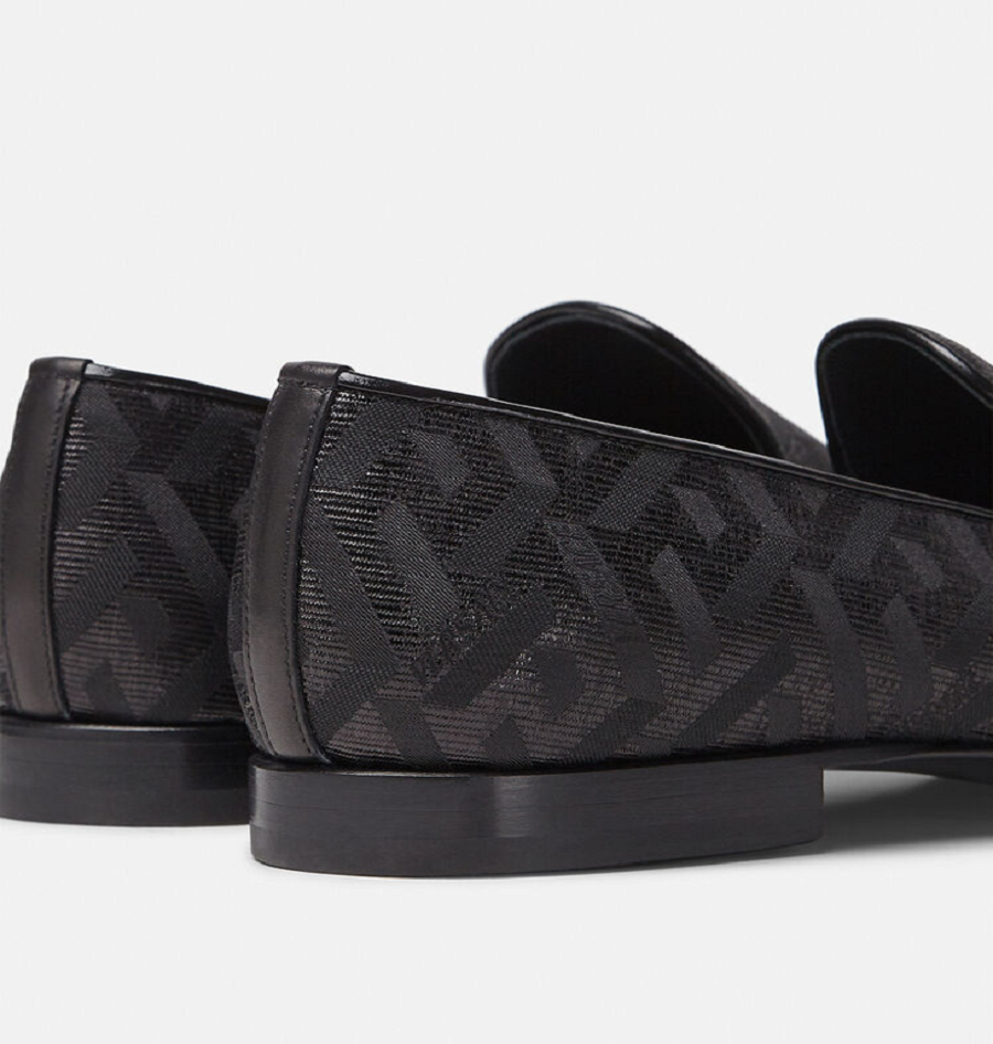 Giày Versace La Greca Metallic Jacquard Slippers Black DSU6488-1A01741-1B000 - Ảnh 5