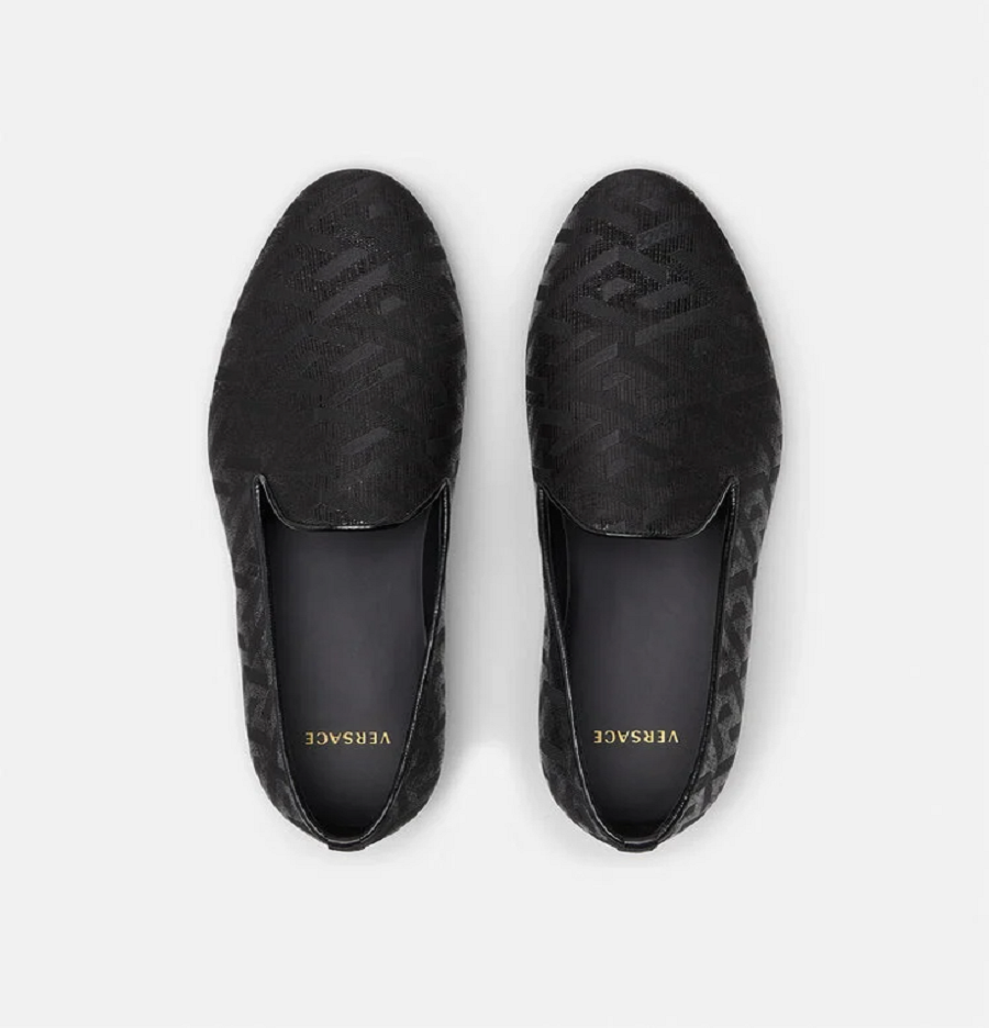 Giày Versace La Greca Metallic Jacquard Slippers Black DSU6488-1A01741-1B000 - Ảnh 4