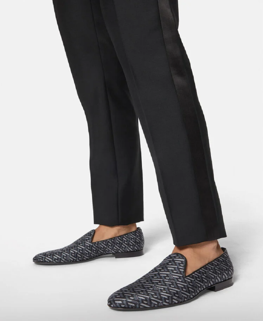 Giày Versace La Greca Jacquard Slippers Black Gray DSU6488-1A01742-5B050 - Ảnh 2