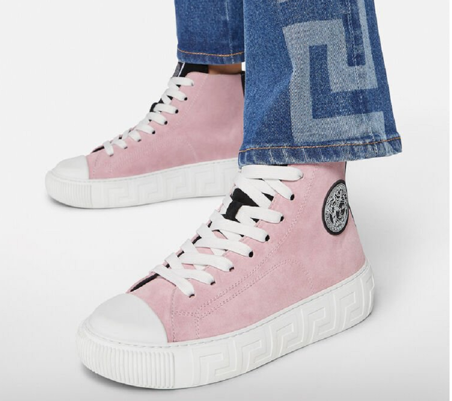 Giày Versace Greca Suede High Top Trainers Black Pink DST643D-1A00784-2P370 - Ảnh 2