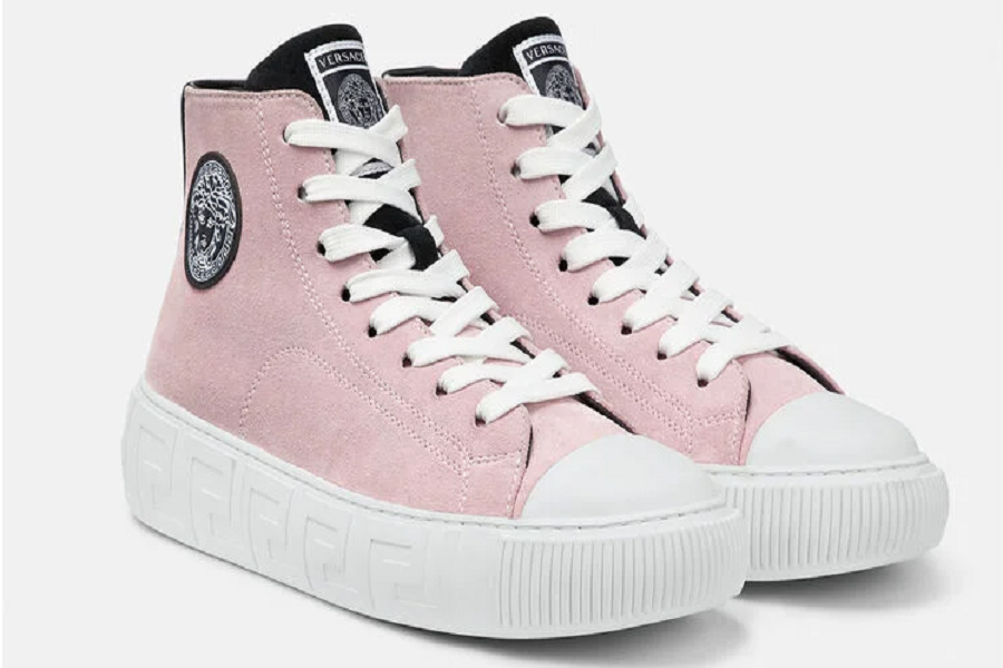 Giày Versace Greca Suede High Top Trainers Black Pink DST643D-1A00784-2P370 - Ảnh 3