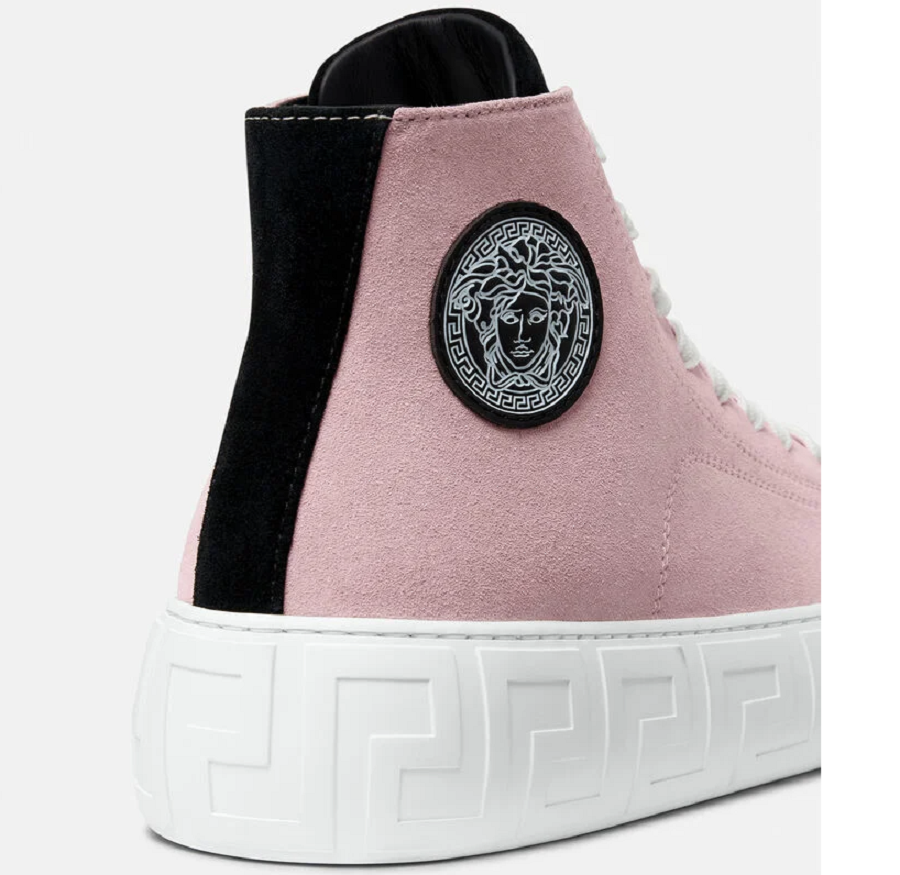 Giày Versace Greca Suede High Top Trainers Black Pink DST643D-1A00784-2P370 - Ảnh 4