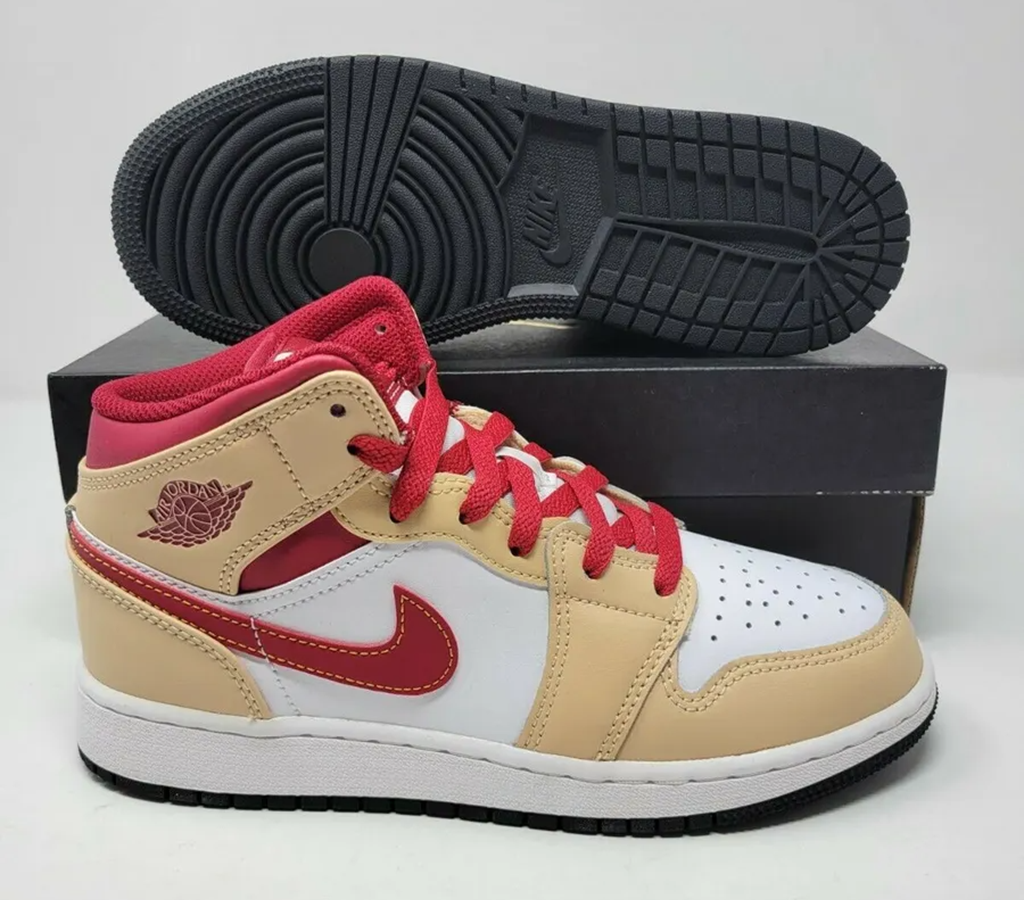 Giày Nike Jordan 1 Mid 'Light Curry Cardinal' 554725-201 - Ảnh 4