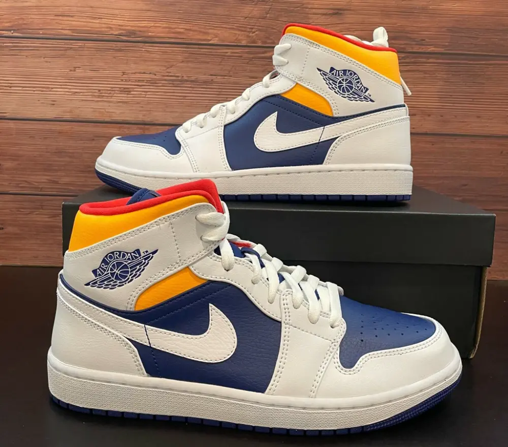 Giày Nike Air Jordan 1 Mid GS 'White Deep Royal Blue' 554725-131 - Ảnh 5