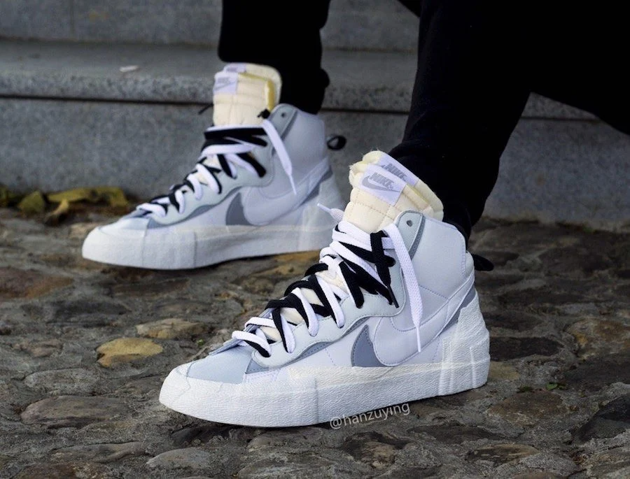 Giày Nike Blazer Mid sacai White Grey BV0072-100 - Ảnh 3