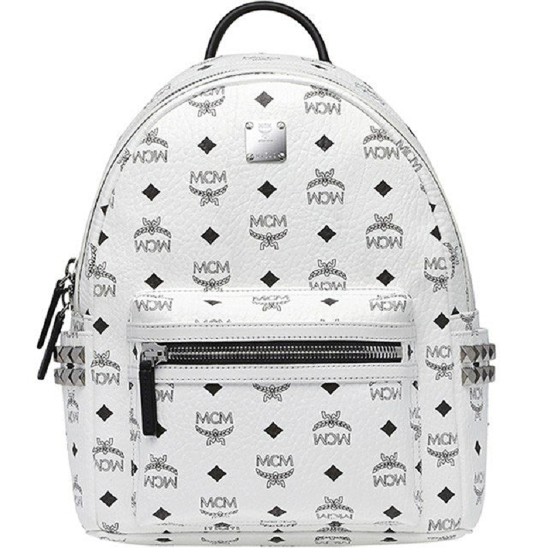Balo MCM Stark Studs Backpack Visetos 'White' MMK6SVE37WT001