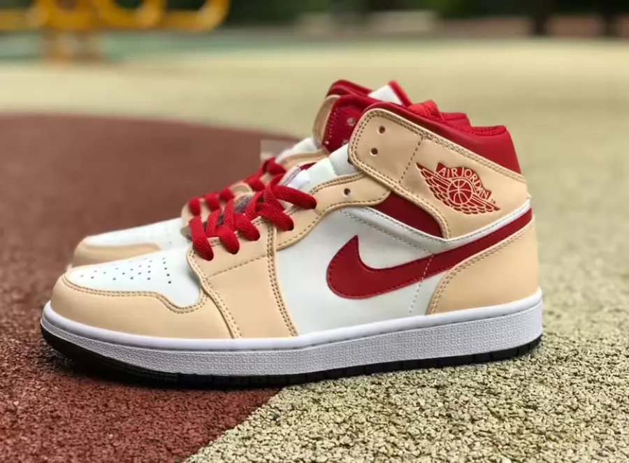 Giày Nike Air Jordan 1 Mid 'Beige White Red' 554724-201 - Ảnh 6