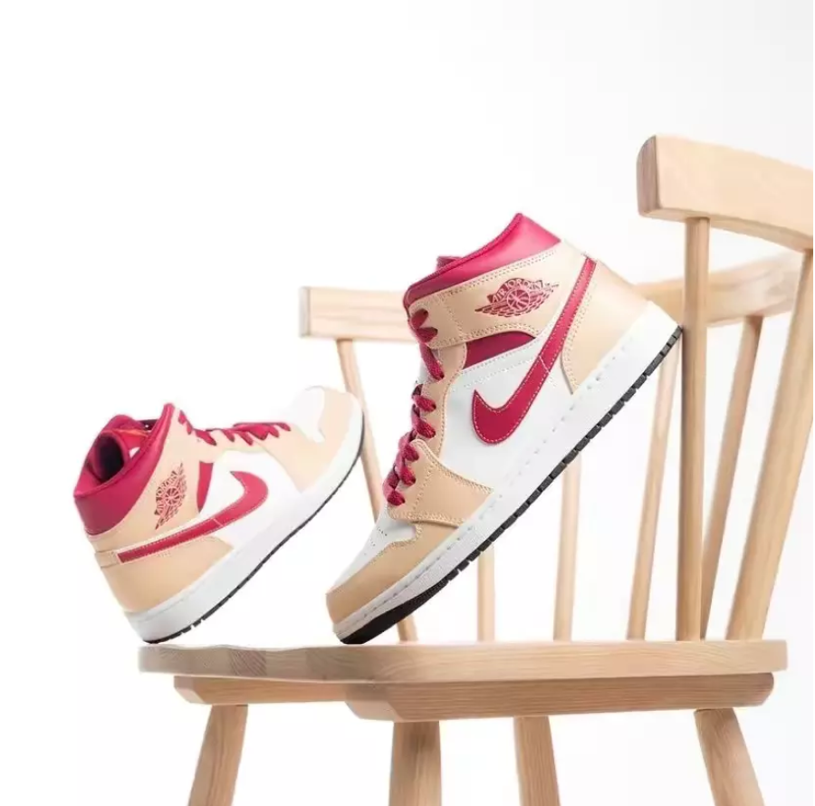 Giày Nike Air Jordan 1 Mid 'Beige White Red' 554724-201 - Ảnh 5