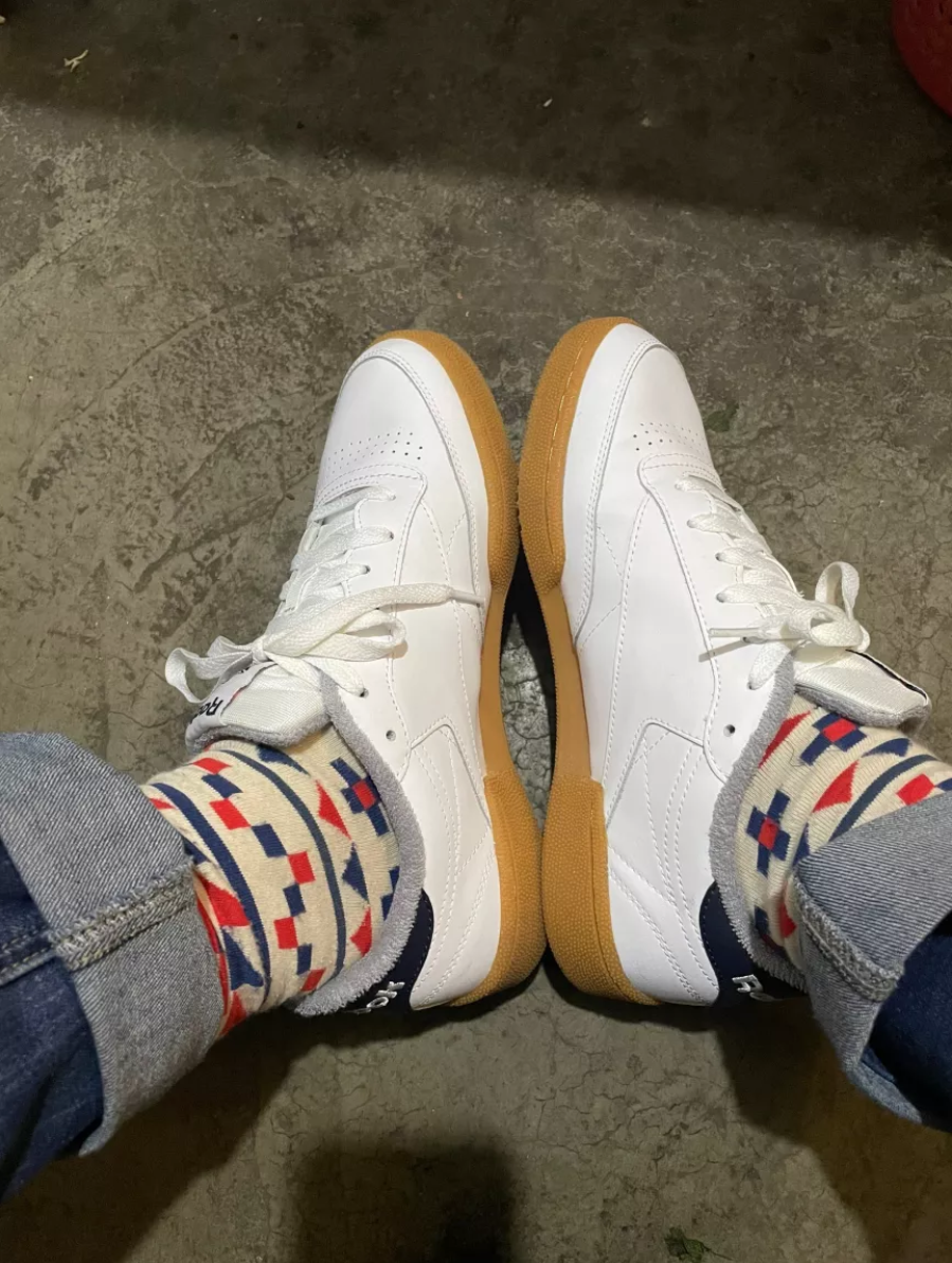 Giày Reebok Club C 85 MU 'White Scarlett Red Collegiate Navy' EG6426 - Ảnh 4