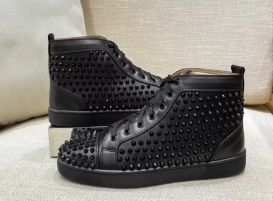Giày Christian Louboutin Louis Flat Calf Spikes 'Black' 1101083B049 - Ảnh 4