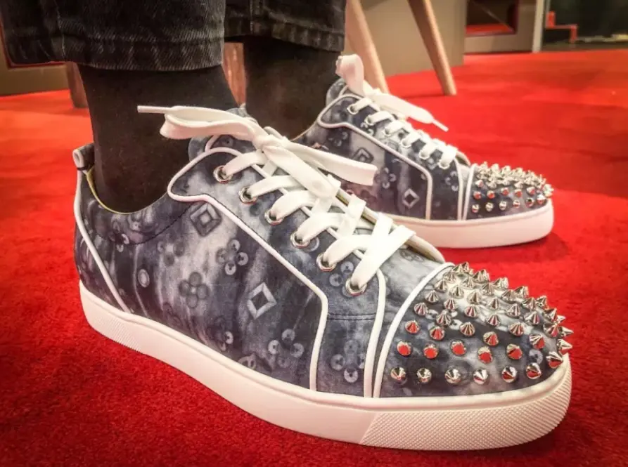 Giày Christian Louboutin Louis Flat Calf Spikes 'Multi Silver' 1210811M251 - Ảnh 4
