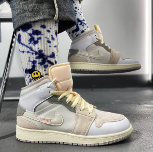 Alternative view of Giày Nike Air Jordan 1 Mid SE Craft Inside Out 'White Grey' DQ3726-100
