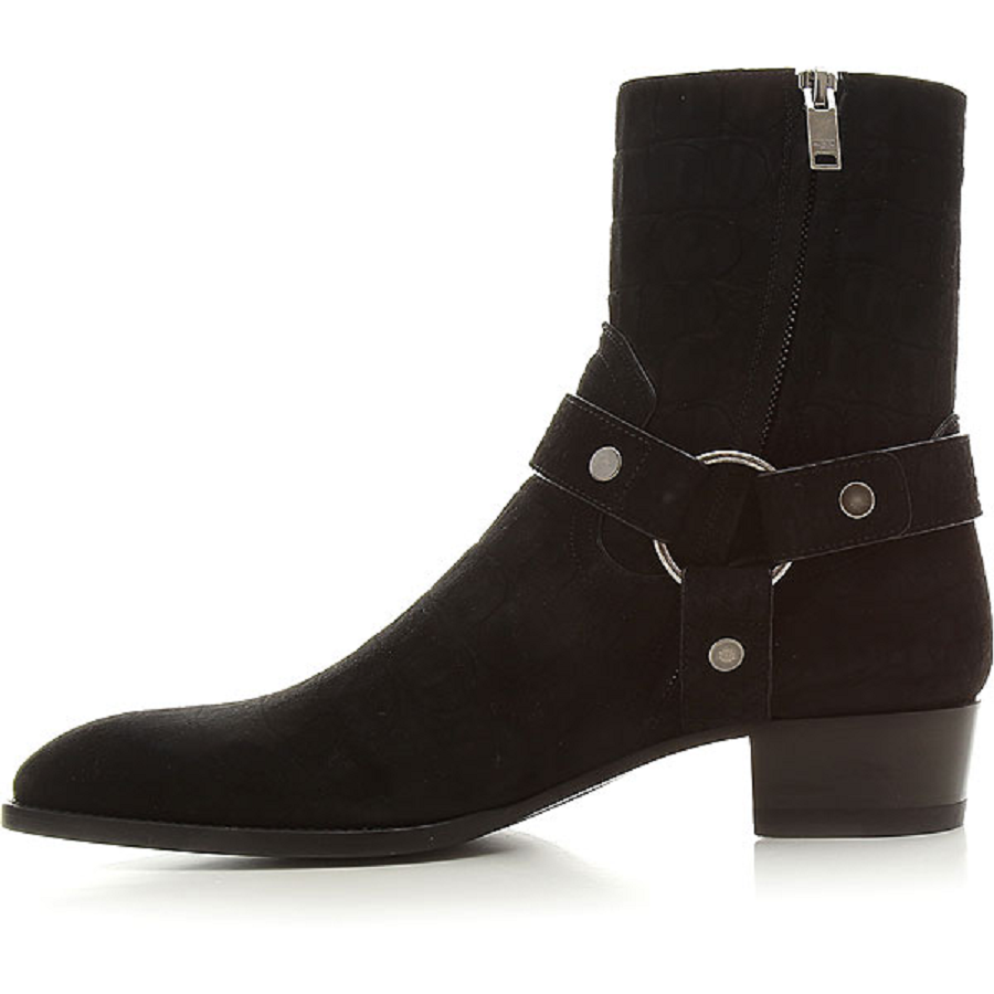 Giày Saint Laurent Wyatt Crocodile Embossed Suede Harness Boot 6035151Y2001000 - Ảnh 5