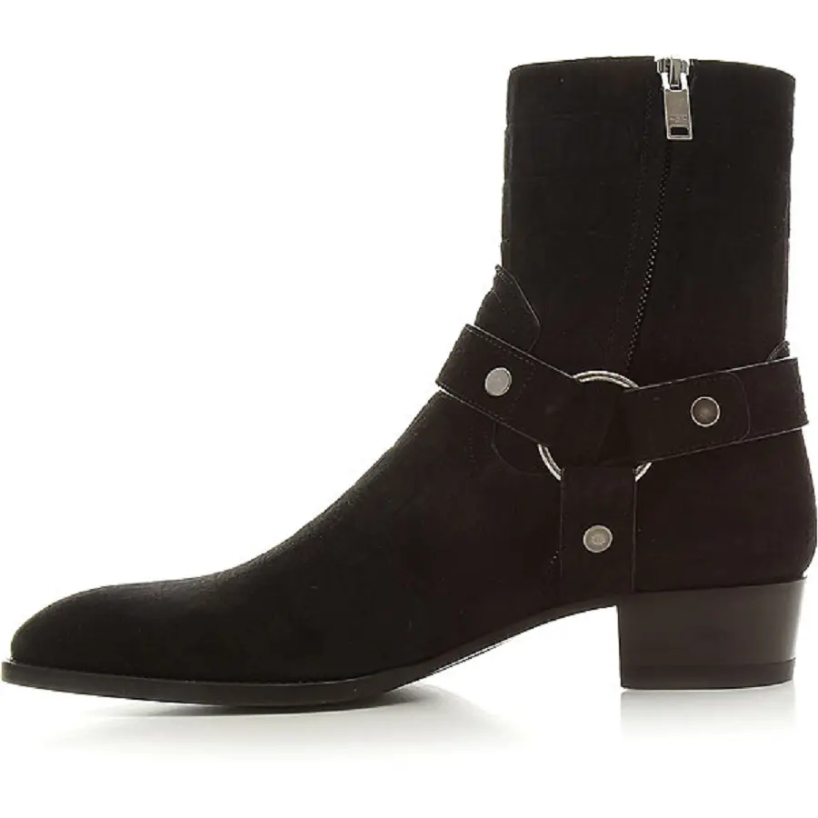 Giày Saint Laurent Wyatt Crocodile Embossed Suede Harness Boot 6035151Y2001000 - Ảnh 5