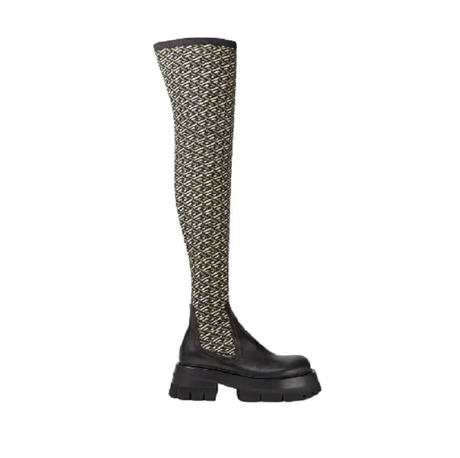 Giày Versace Leonidas Thigh High Boots Black Khaki 1002055-1A01533-5B150