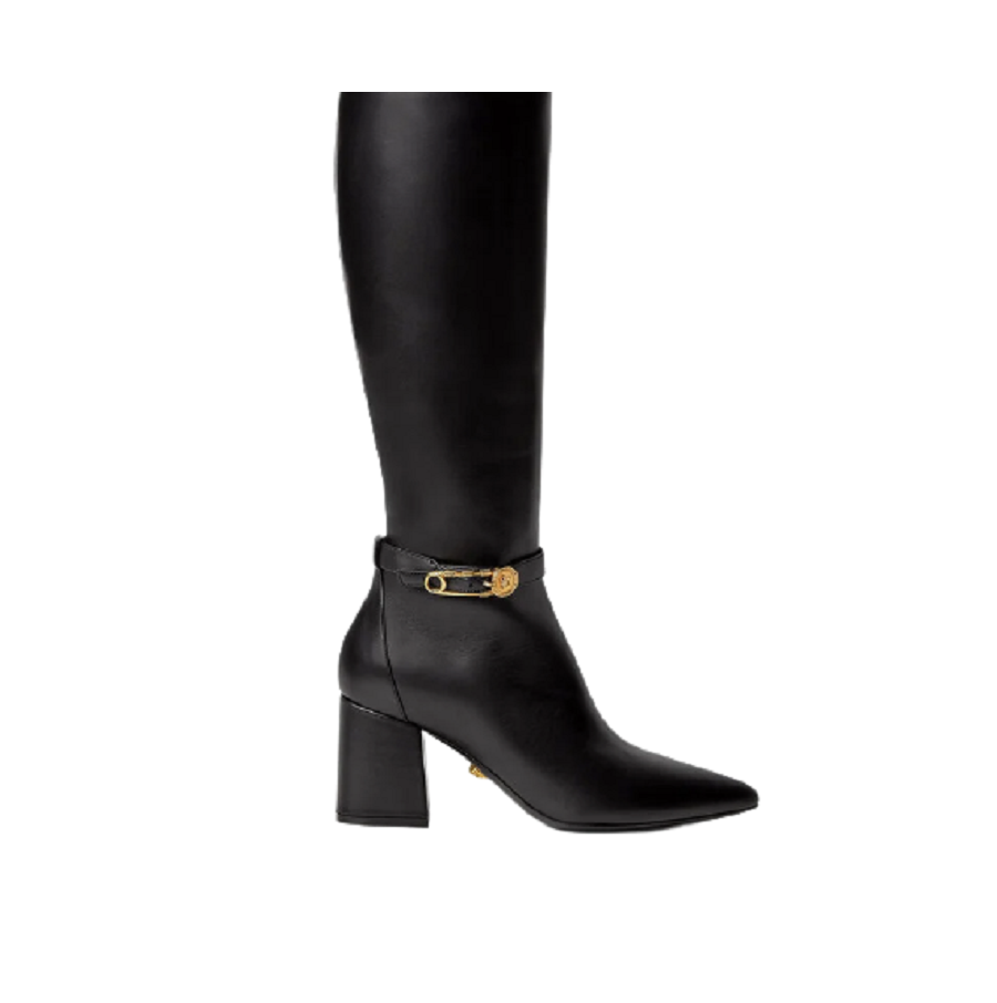 Giày Versace Safety Pin Knee High Boots Black 1003676-DVT2P-1B00V