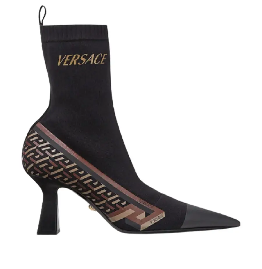 Giày Versace La Greca Signature Sock Boots Black Caramel 1002350-1A01492-5B17V