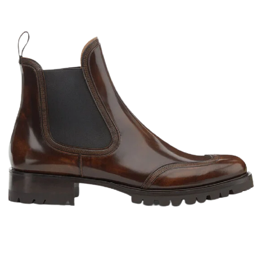 Giày Versace Leather Chelsea Boots Beige 1000777-1A00599-1K260