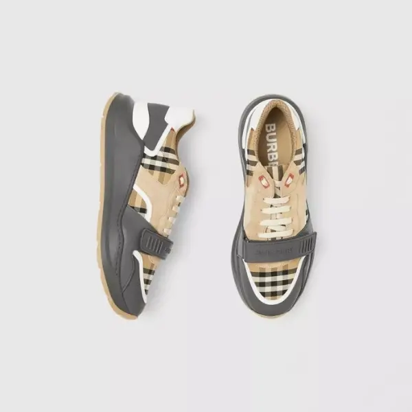 Giày Burberry Vintage Check Suede Leather Grey Beige 80310981 - Ảnh 3