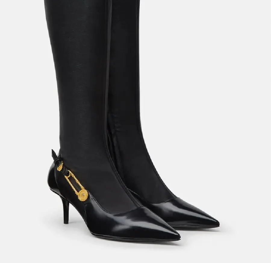 Alternative view of Giày Versace Safety Pin Leather Knee-High Boots DST475H-DNA28-D41OH