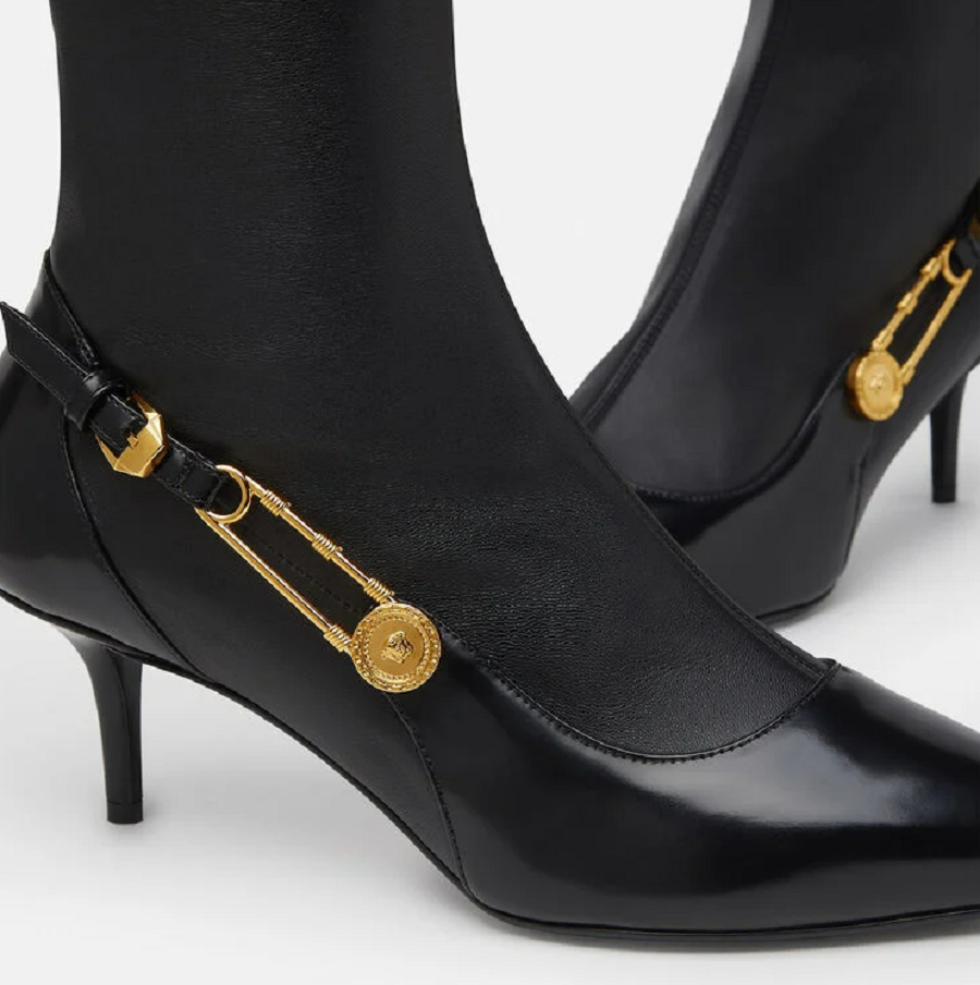 Giày Versace Safety Pin Leather Knee-High Boots DST475H-DNA28-D41OH - Ảnh 4