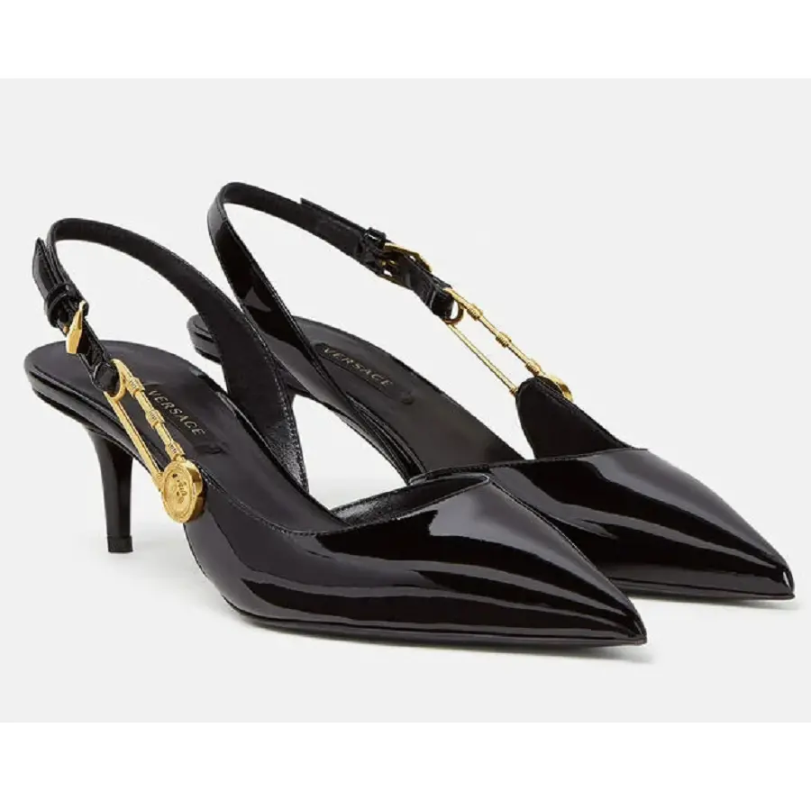 Giày Versace Safety Pin Patent Mid-Heel Pumps DST541H-D2VE-KVO41 - Ảnh 4
