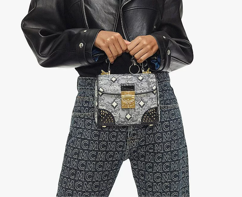 Túi MCM Tracy Satchel in Studded Vintage Monogram Jacquard MWECSTQ01EG001 - Ảnh 5