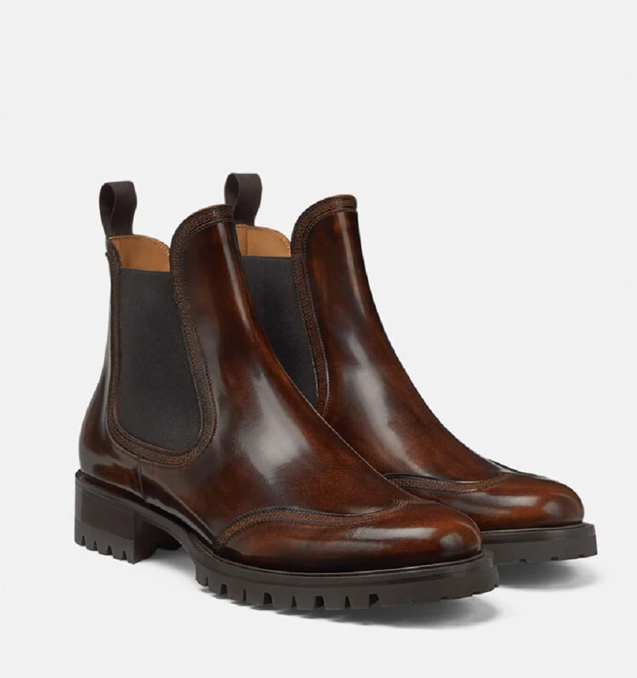 Giày Versace Leather Chelsea Boots Beige 1000777-1A00599-1K260 - Ảnh 2