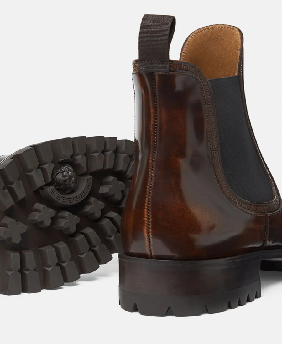 Giày Versace Leather Chelsea Boots Beige 1000777-1A00599-1K260 - Ảnh 4