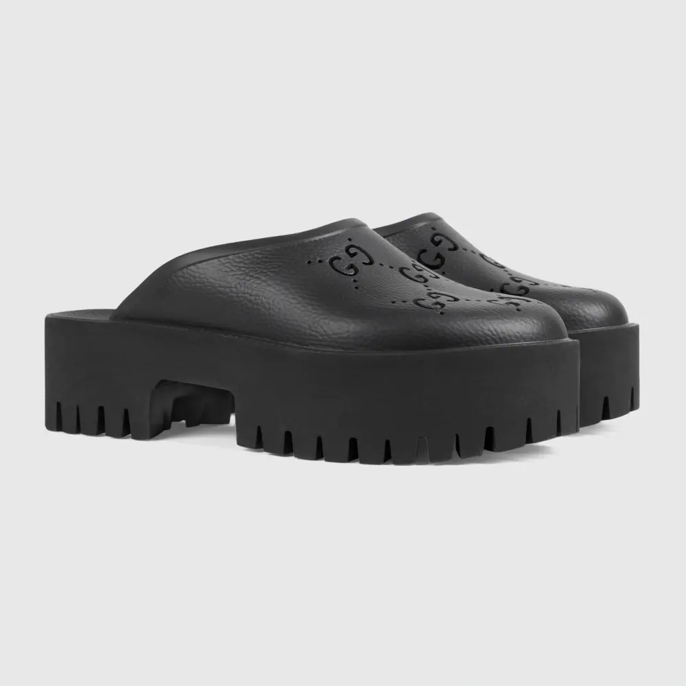 Dép Gucci Platform Perforated G 'Black' 663577-JFB00-1000 - Ảnh 4