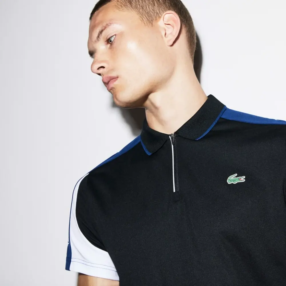 Áo Lacoste Polo Zip Neck Contrast Pique Black Navy DH9480-51-ED4 - Ảnh 3