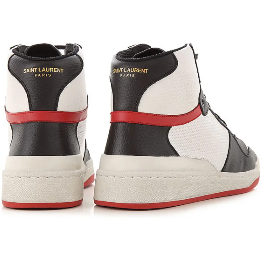 Giày Saint Laurent SL24 Mid Top Sneaker Black White Red 6106181JZC09670 - Ảnh 4
