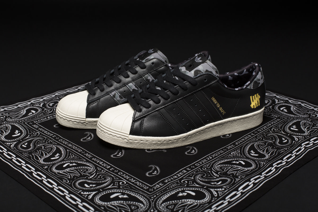 Giày Adidas Undefeated x A Bathing Ape x Superstars 80v 'Black' B34291 - Ảnh 7