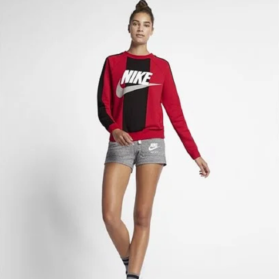 Áo Nike Womans Fleece Crew Sweat Shirt Red Black AV5927-657 - Ảnh 3