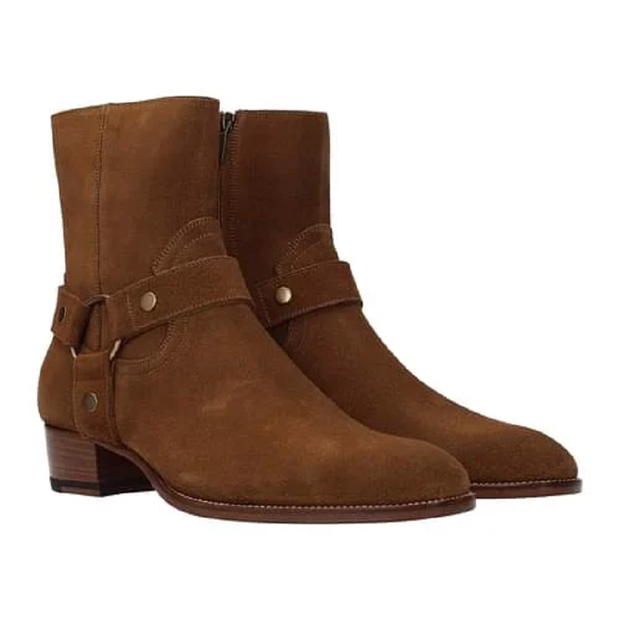Giày Saint Laurent Wyatt Harness Boots Suede 'Nut' 443190BPN005710 - Ảnh 3