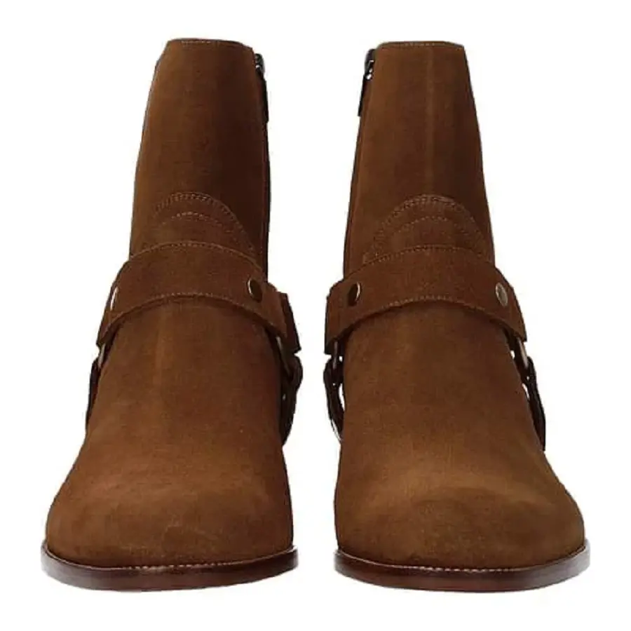 Alternative view of Giày Saint Laurent Wyatt Harness Boots Suede 'Nut' 443190BPN005710