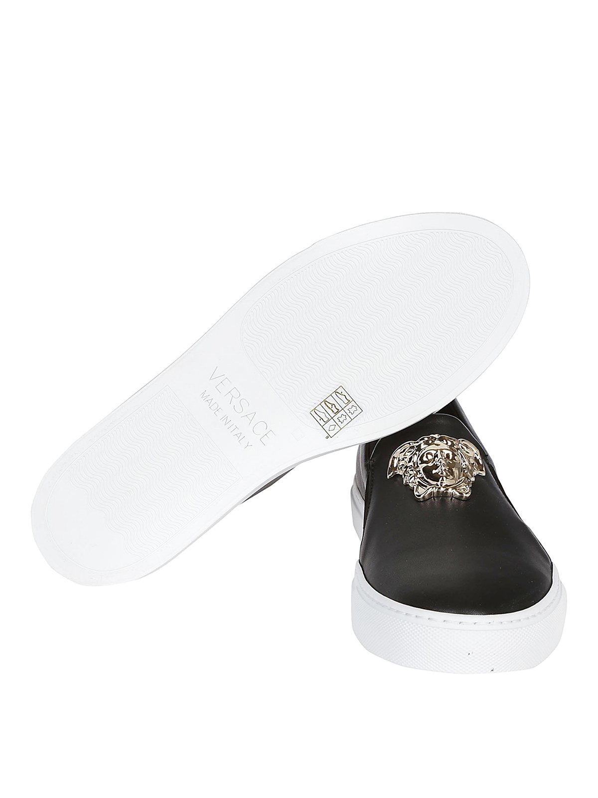 Giày Versace Black Leather Slip On Sneakers DSR488D-DVT2P-D41OC - Ảnh 4