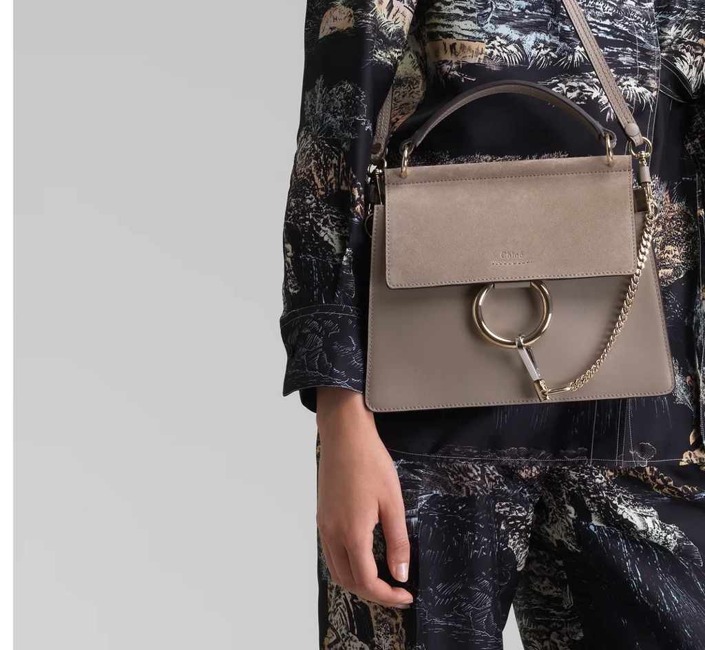 Túi Chloe Faye Small Bag In Smooth & Suede Calfskin CHC20SS203H2O23W - Ảnh 2